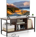 Rustic Brown TV Stand w/Power Outlets | Industrial Style Media Center