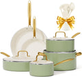 Pots and Pans Set Non Stick - VONIKI White and Gold 16-Piece
