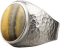 Bumblebee Jasper Mens Hammered Sterling Silver Ring - Bold Statement