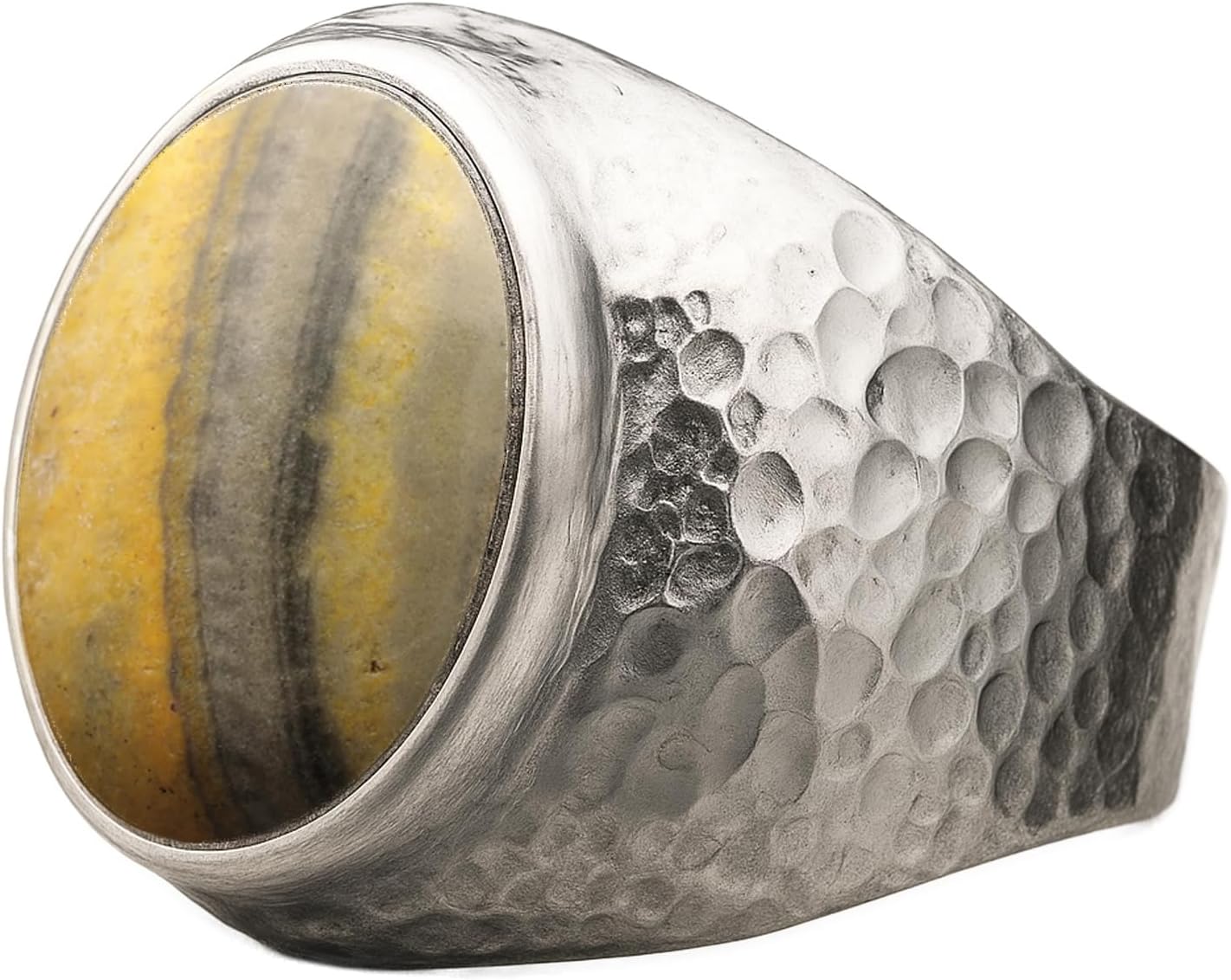 Natural Aventurine Crystal Ring for Men in Hammered Silver