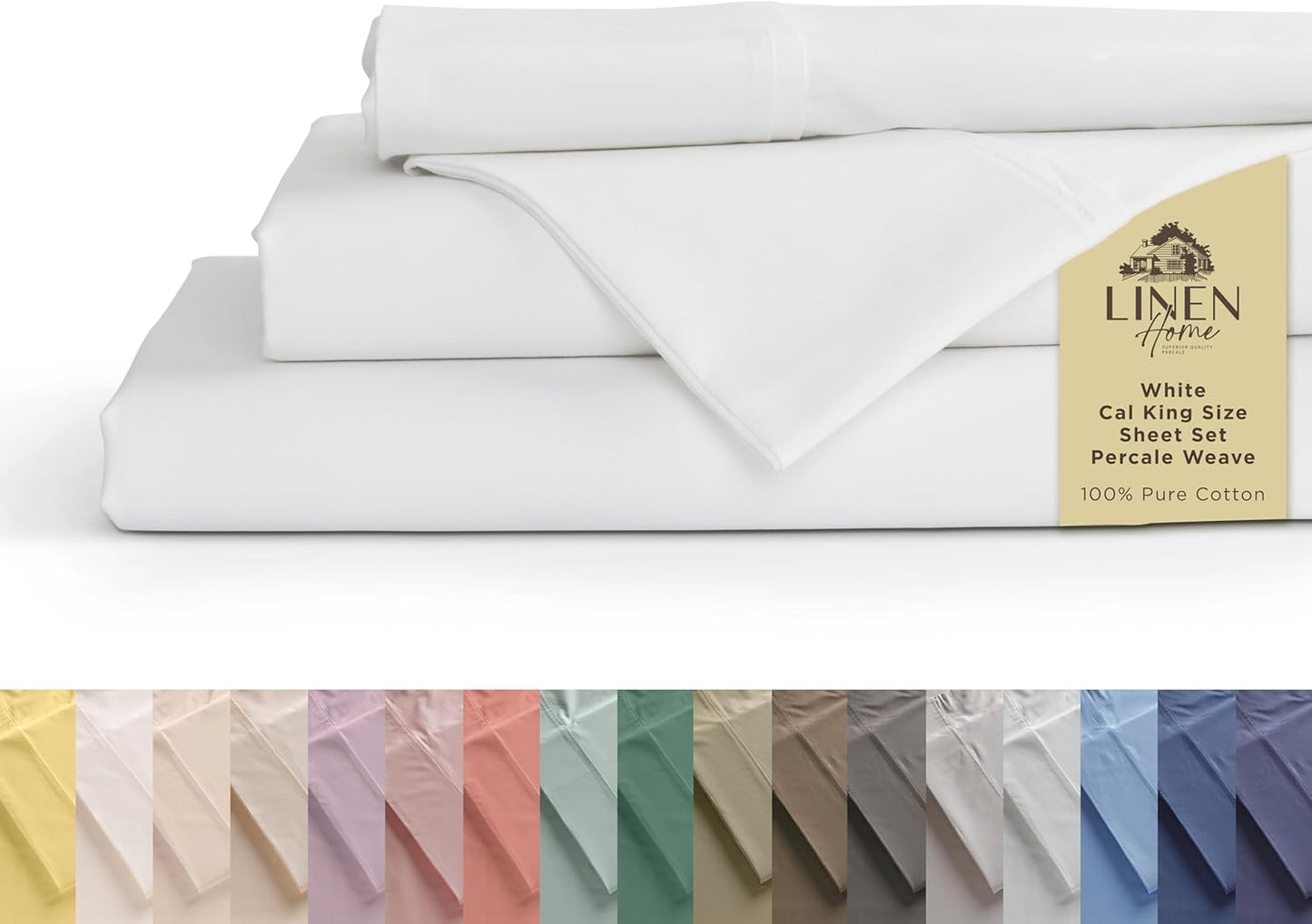100% Cotton Percale Sheets Set for California King Size Beds