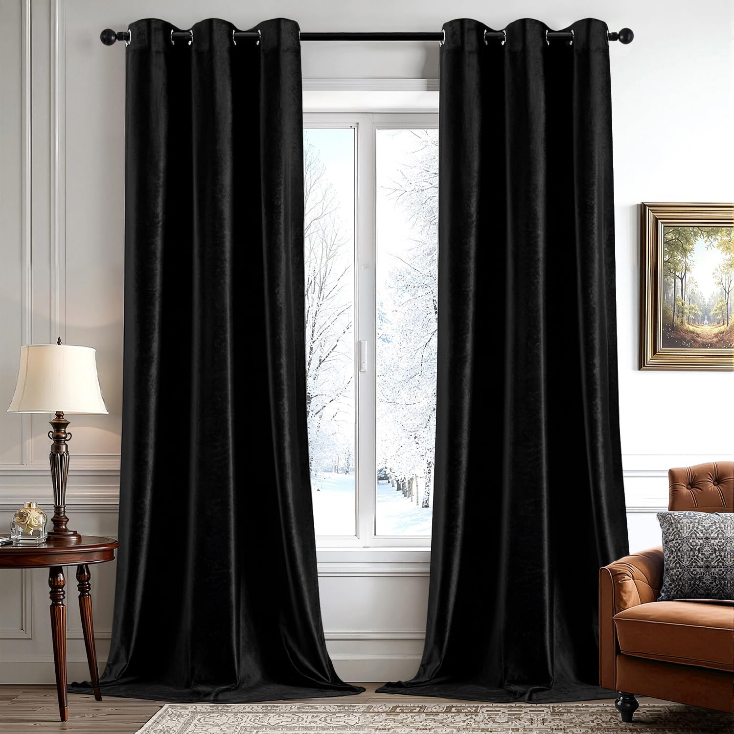 Black Velvet Curtains for Bedroom and Living Room by ANRODUO