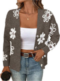 Floral Print Button Down Cardigan for Women - V Neck Knit Outerwear