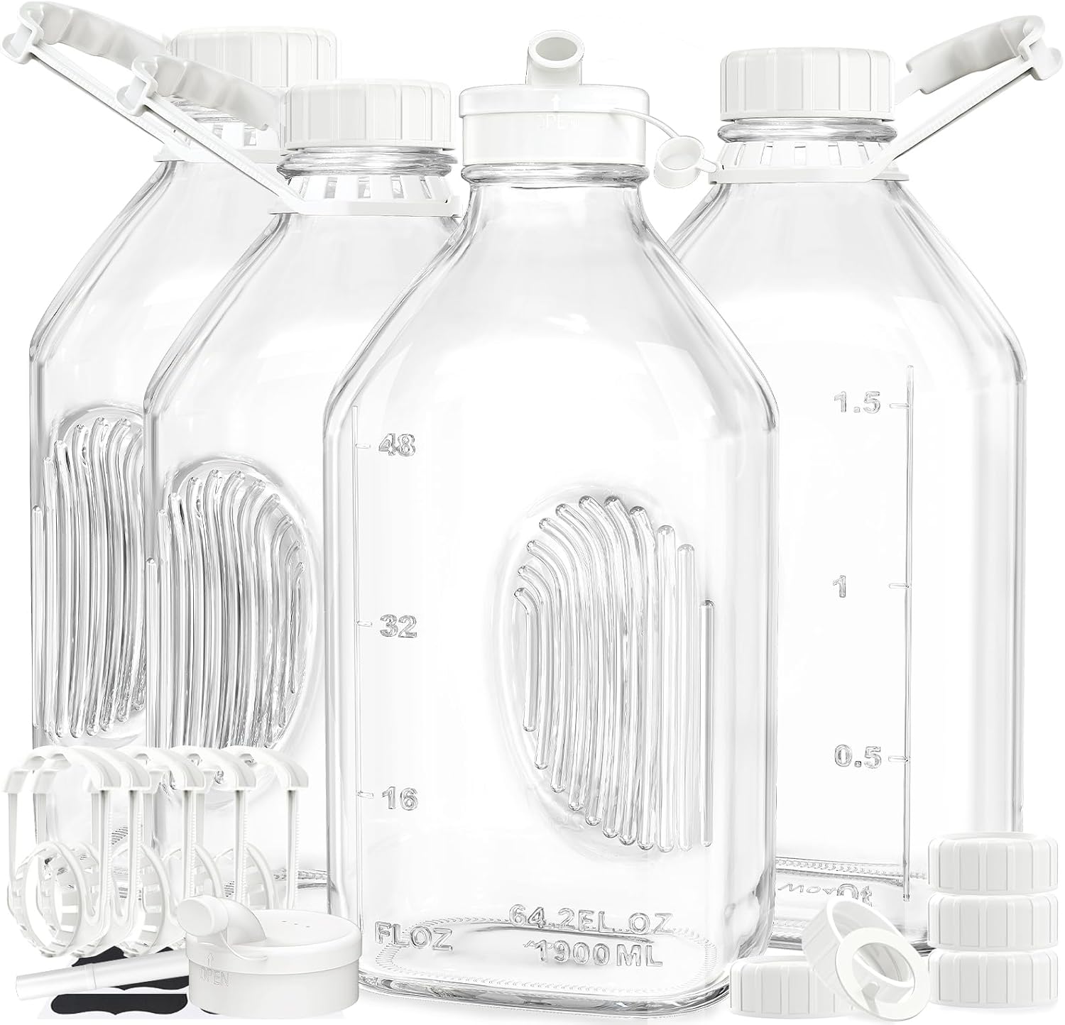 Syntic 4 Pack 2 Qt Glass Milk Bottles with Airtight Lids