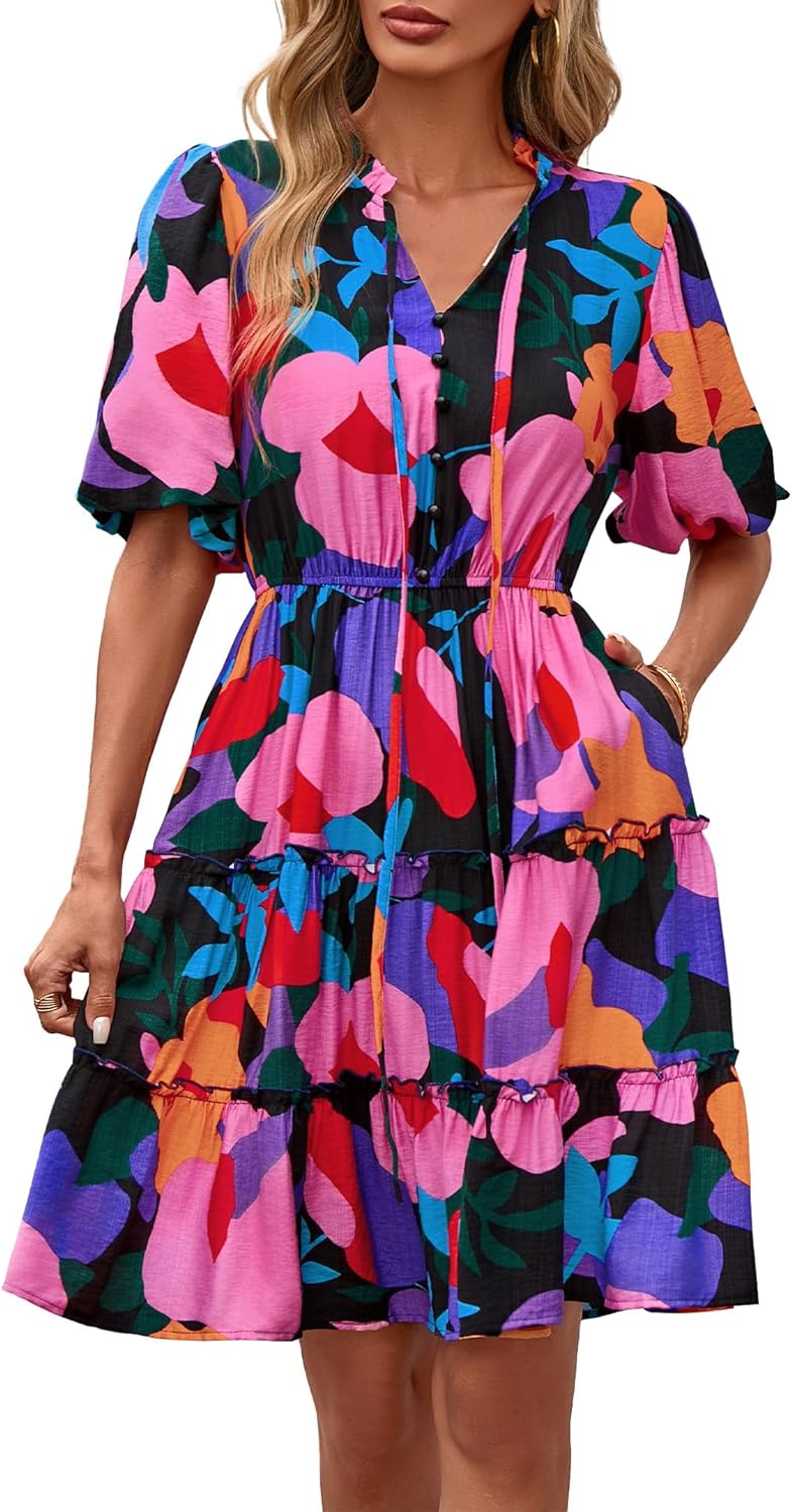 BTFBM Women Summer Floral Short Dresses for Casual Elegance