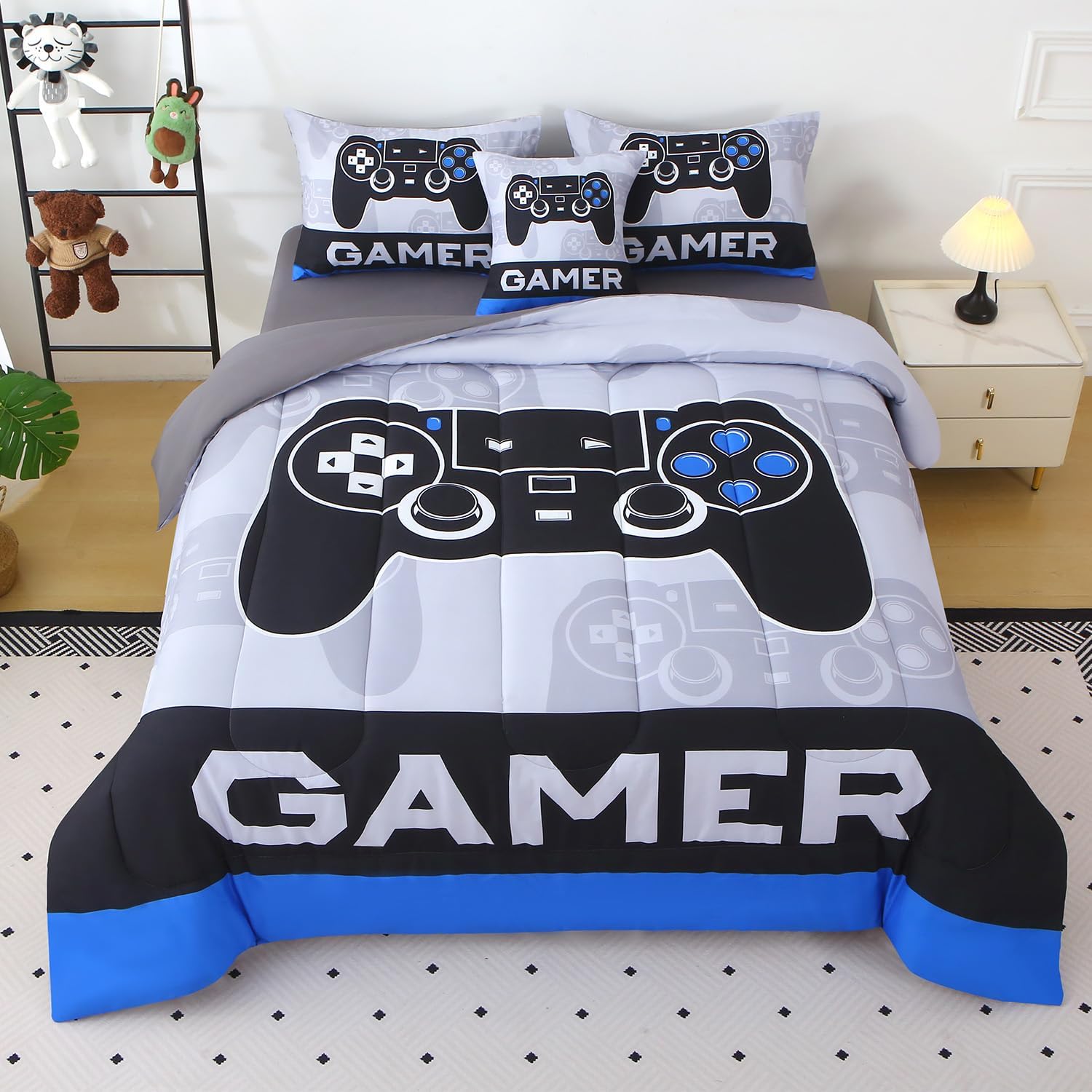 JQinHome Twin Gamer Comforter Set - 6 Piece Bed in A Bag