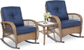 Outdoor Conversation Bistro Set with Rocking Chairs - Navy Blue