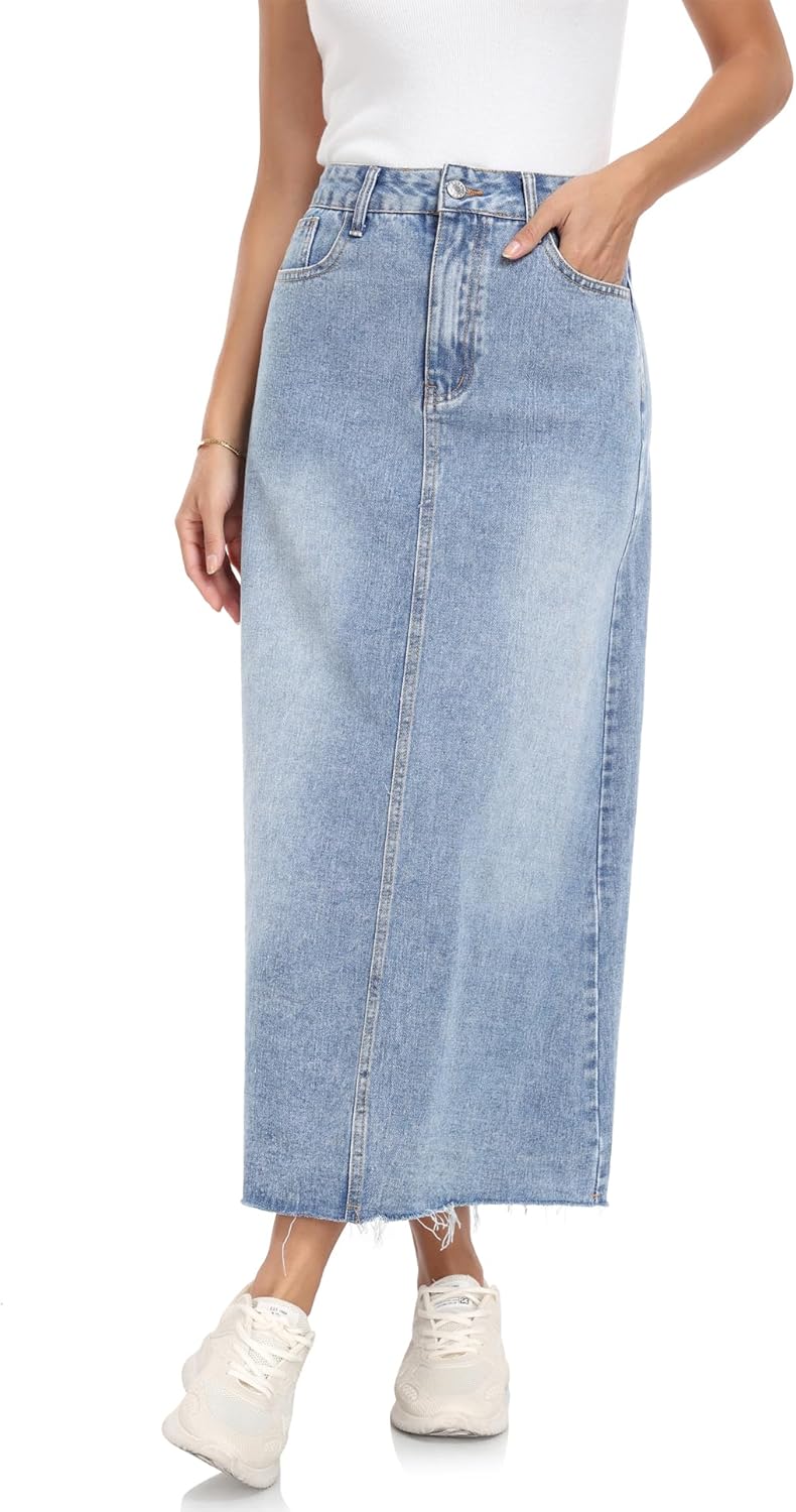 MISS MOLY Women's Jean Skirt High Waisted A Line Denim Midi