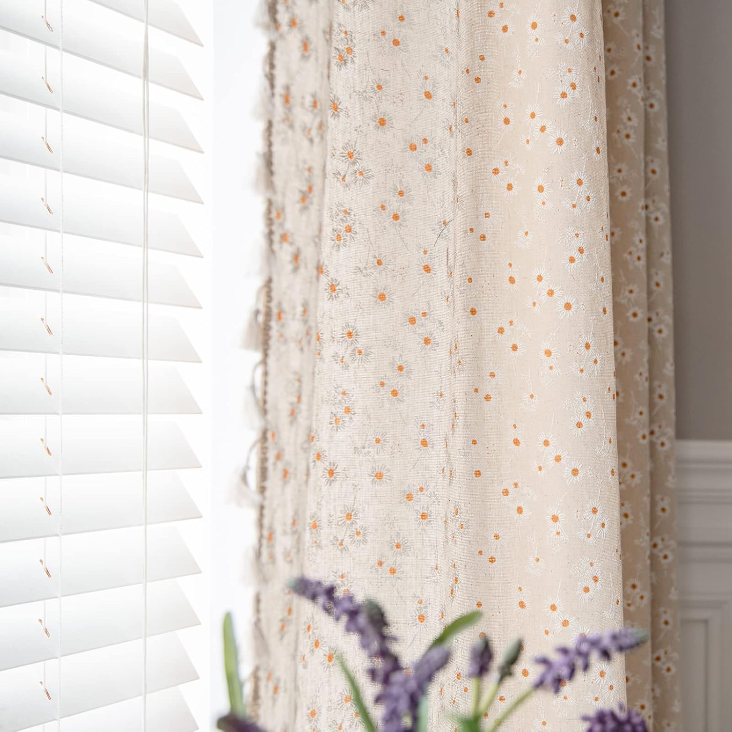 Daisy Floral Curtains 96 Inch Length for Boho Bedroom Decor