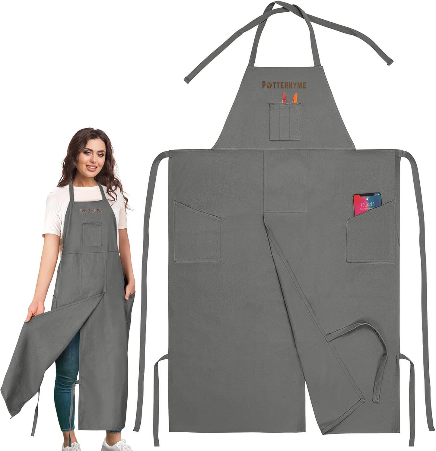 Full Coverage Pottery Apron with Pockets for Craft Artists