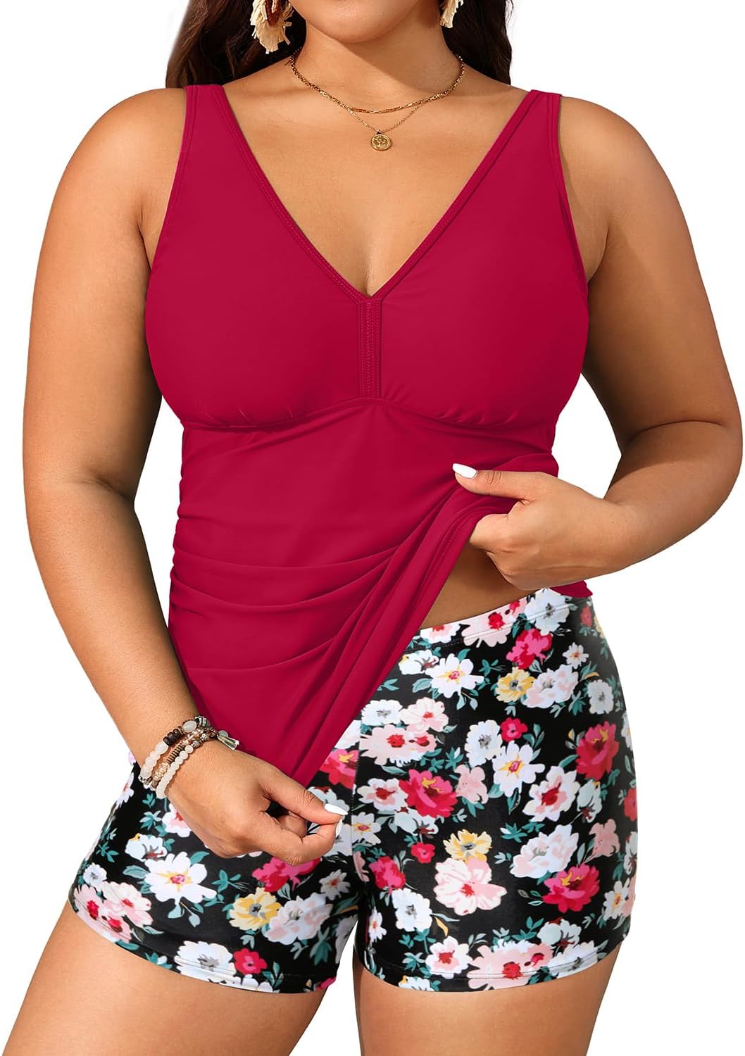 Yonique Plus Size Swimsuits with Shorts for Tummy Control