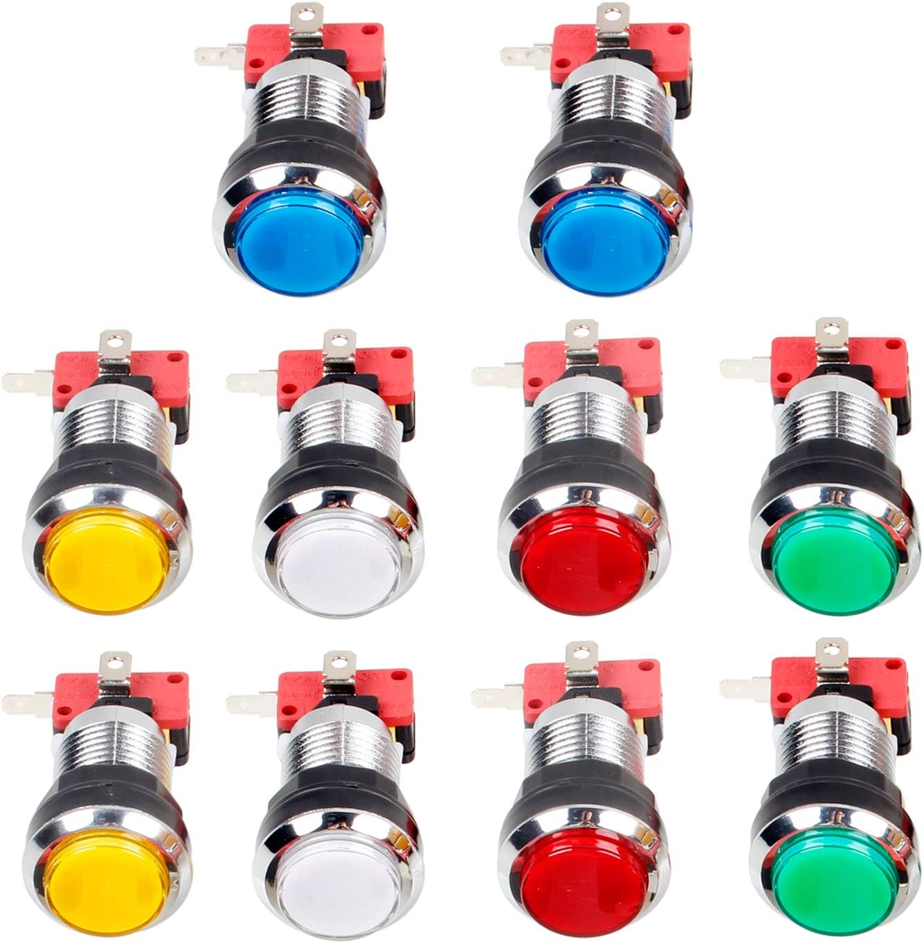 10x Chrome LED Arcade Buttons for Gaming Joy