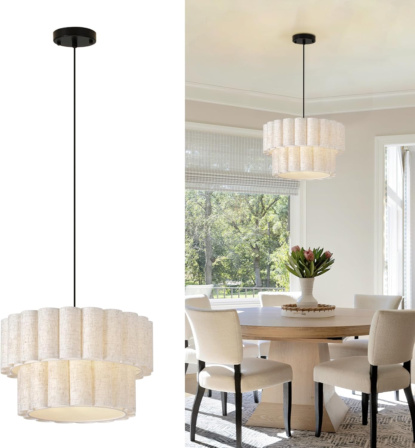16 Inch Wavy Linen Chandelier Modern Pendant Light Fixture