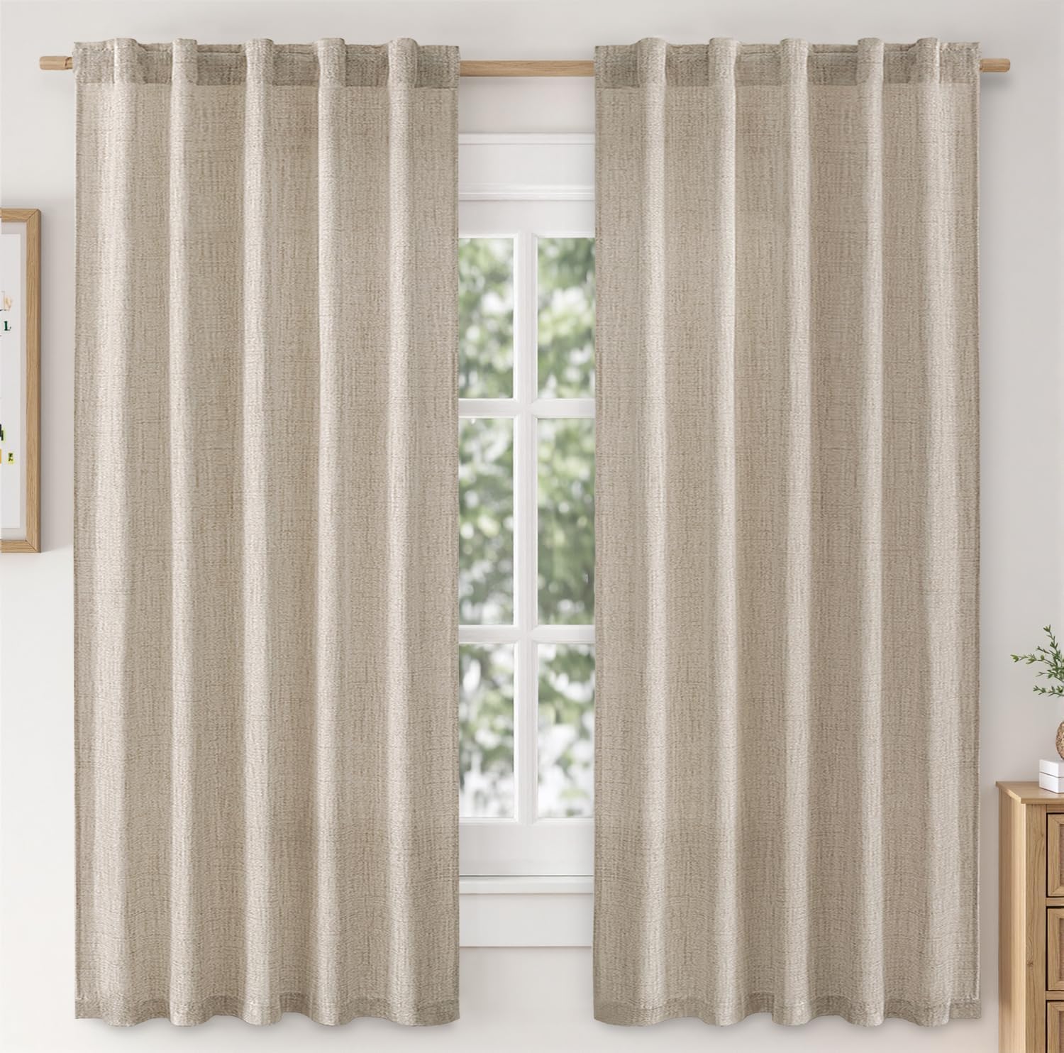 MIULEE Faux Linen Curtains 63 Inch Length for Elegant Spaces