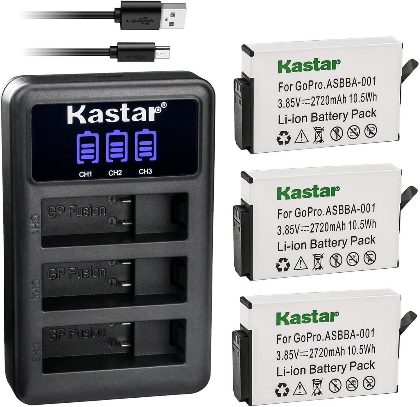 Kastar 3 Pack Battery and LCD Triple USB Charger for GoPro
