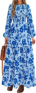 PRETTYGARDEN Floral Maxi Dress Smocked Tiered Long Sleeve - Flowy Fit