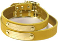 Handmade Mustard Yellow Bridle Leather Dog Collar - Engraved Brass