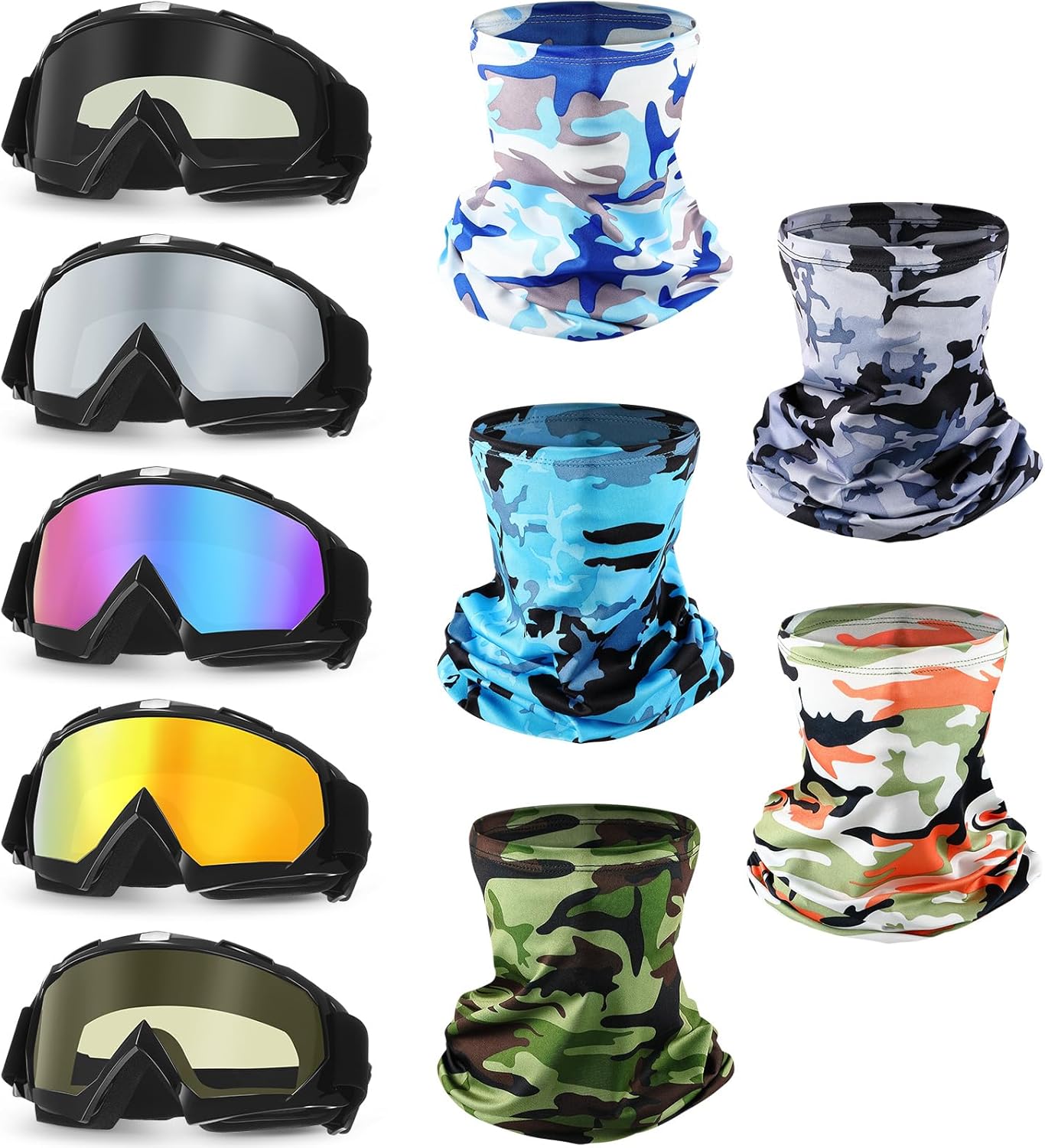 Jecery 10 Pcs Motorcycle Goggles and Face Masks for Protection