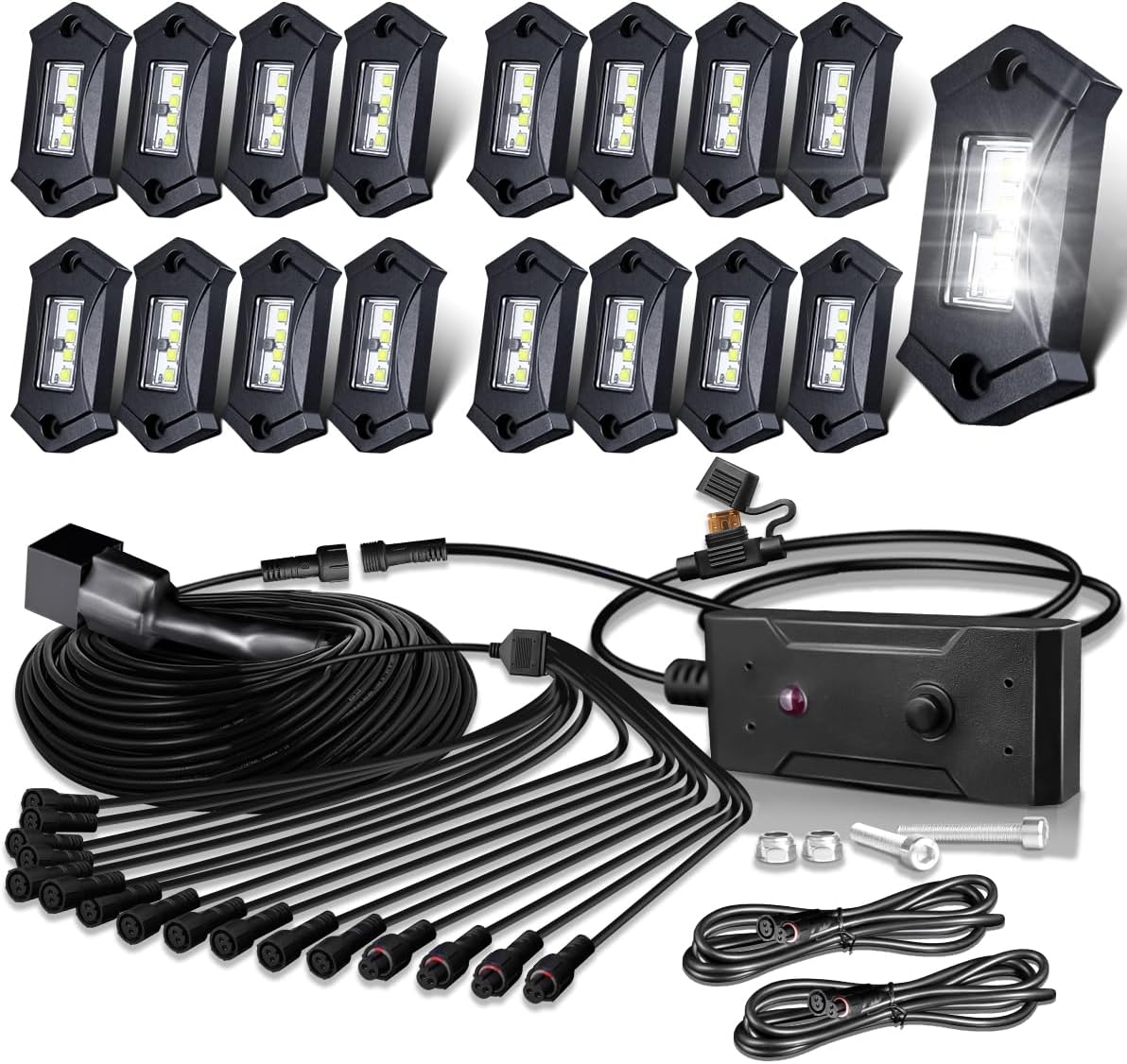 LEDMIRCY R3 White Rock Lights Kit for Trucks and Off-Road Vehicles