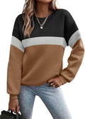 Women's Long Sleeve Color Block Crewneck Sweatshirt - Casual Cozy