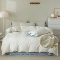 White Blue Comforter Set Queen with Flower Plaid Prints - Cozy