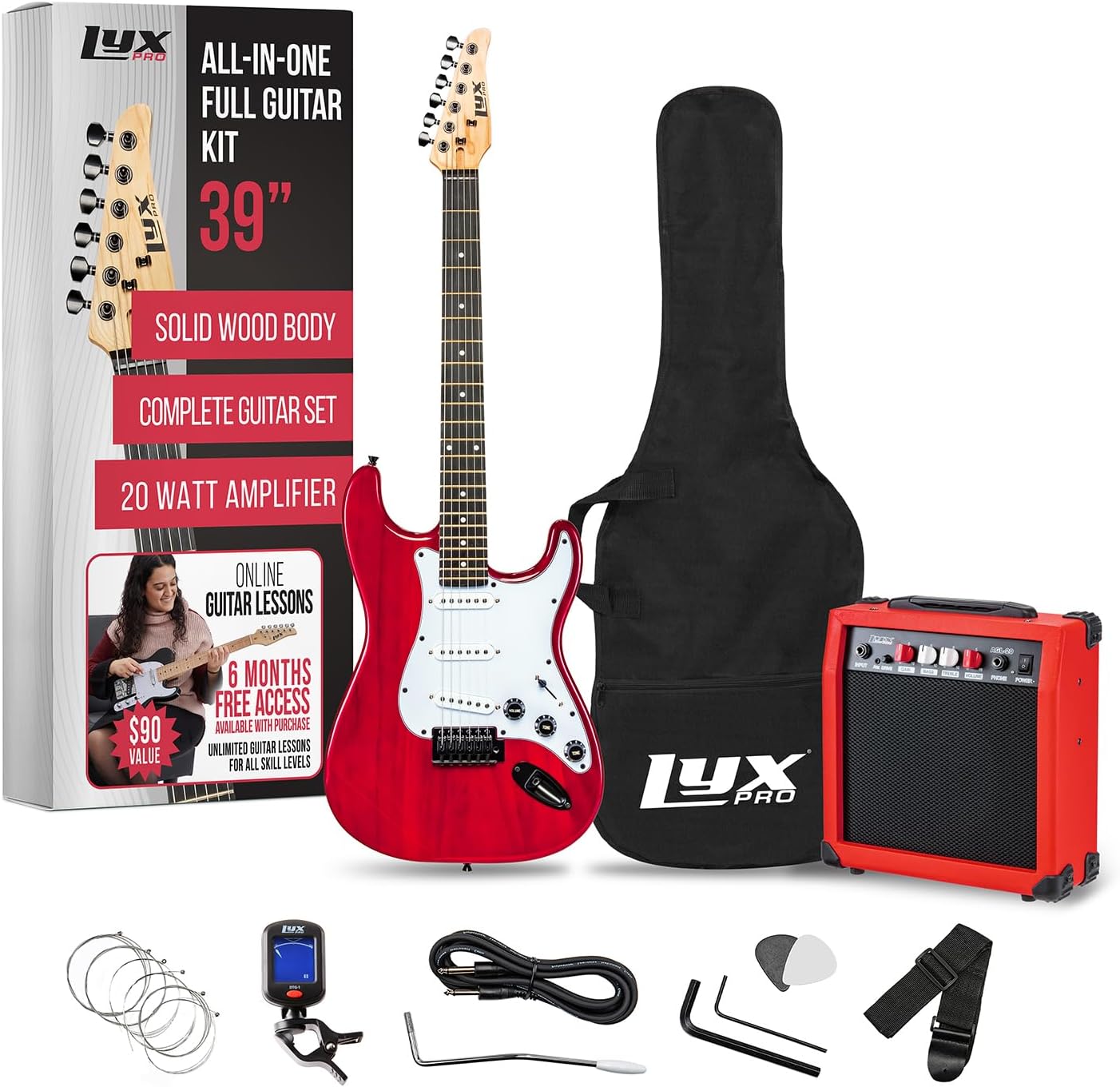 LyxPro 39 Electric Guitar Bundle - Complete Starter Kit in Red