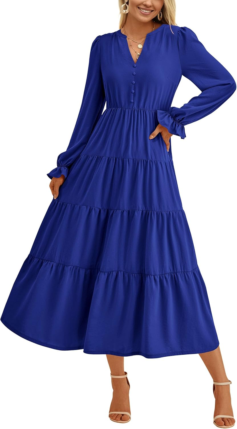 PRETTYGARDEN Long Sleeve Dress for Women - Elegant Maxi Style