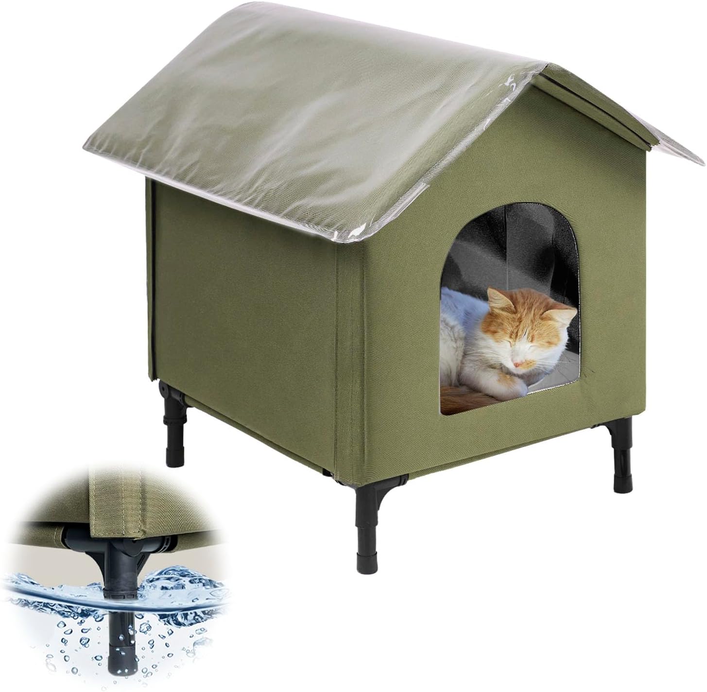 Large Weatherproof Cat House for Outdoor Cats with Soft Pad