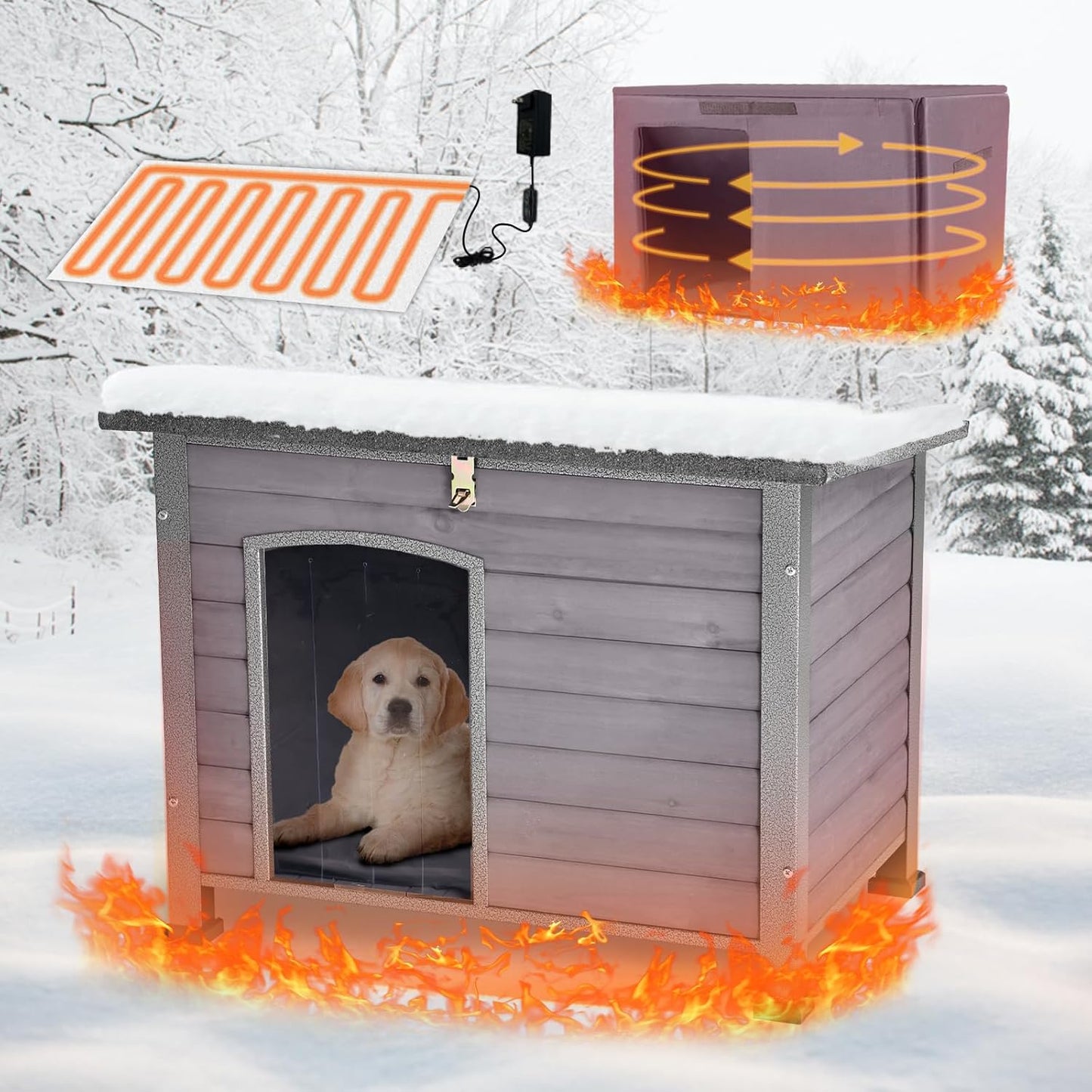 Heated Dog House Outdoor with Adjustable Temperature Control