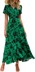 PRETTYGARDEN Women's Summer Maxi Dress Casual Wrap Floral Boho V Neck