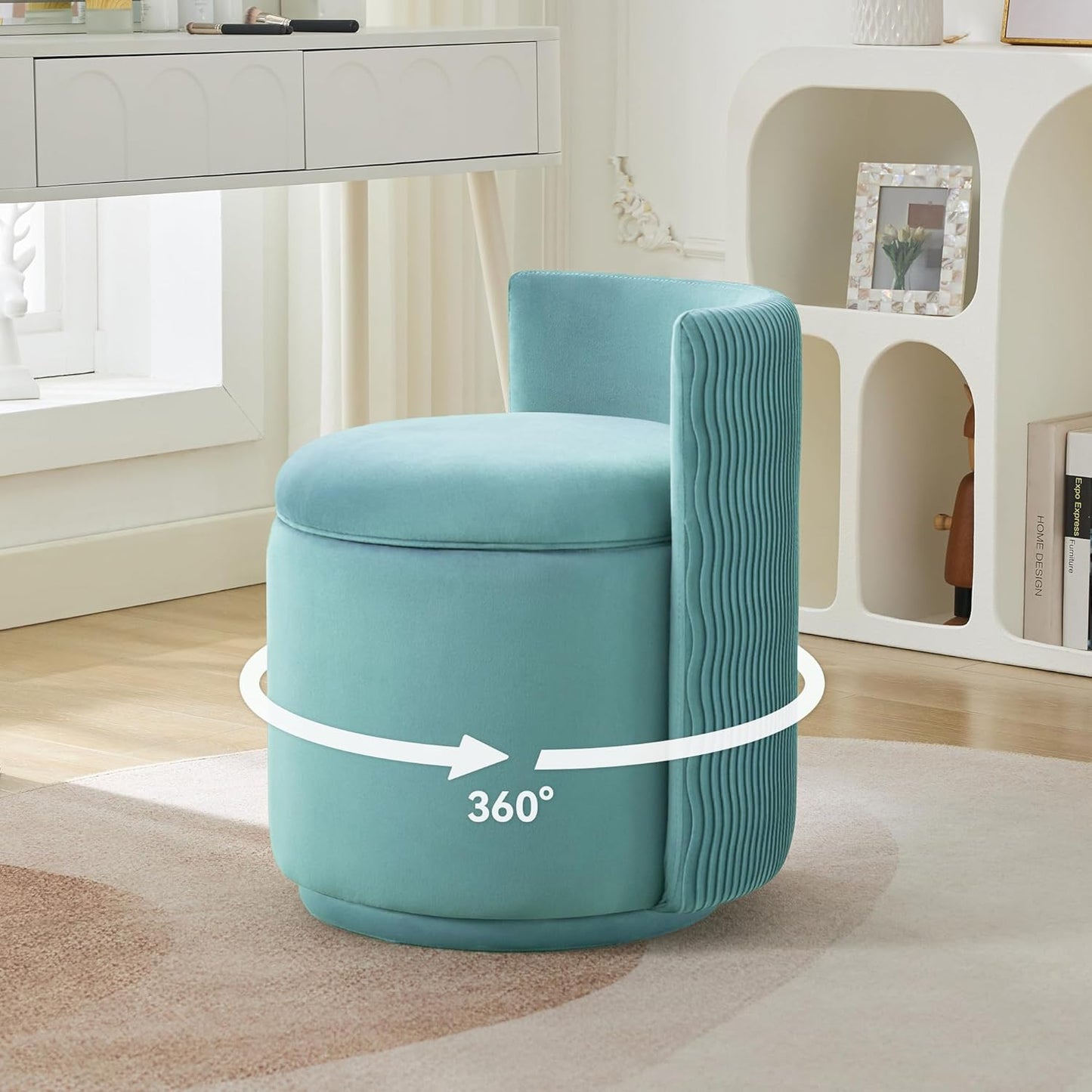 Velvet Vanity Chair with Storage and 360 Swivel Design for Comfort