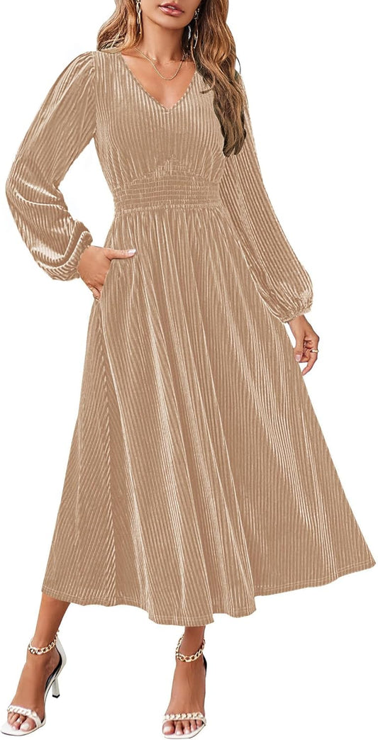 Elegant Velvet Midi Dress for Women - Flowy Evening Style