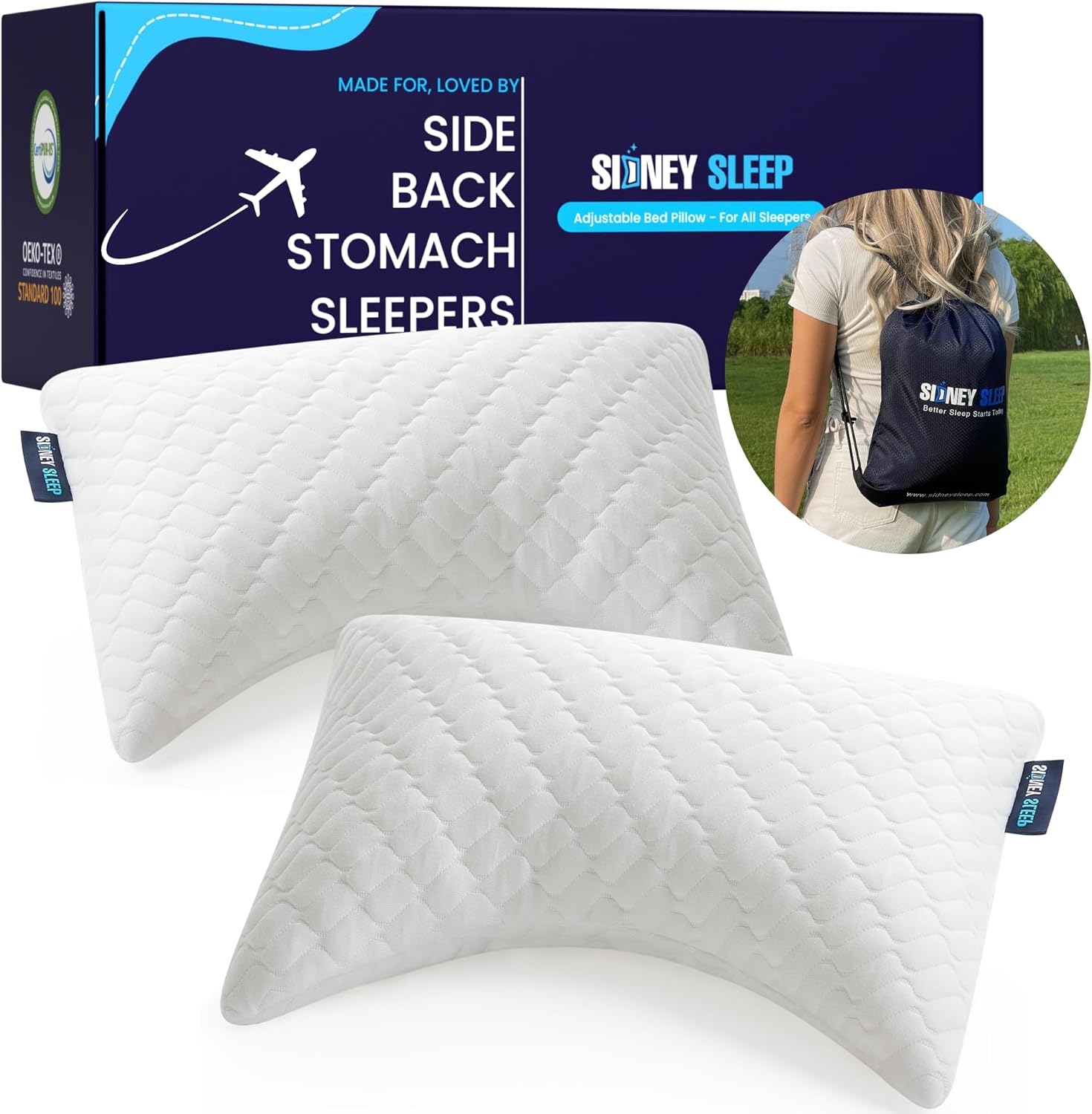 Sidney Sleep Set of 2 Mini Travel Size Neck Pillows for Comfort