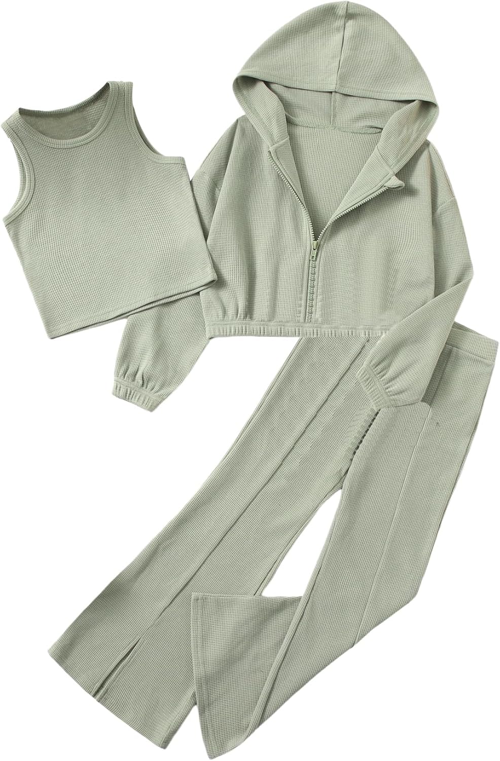 Floerns Girls Long Sleeve Hoodie Tank Split Flare Pants Set