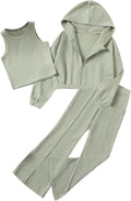 Floerns Girls Long Sleeve Hoodie Tank Split Flare Pants Set - Casual