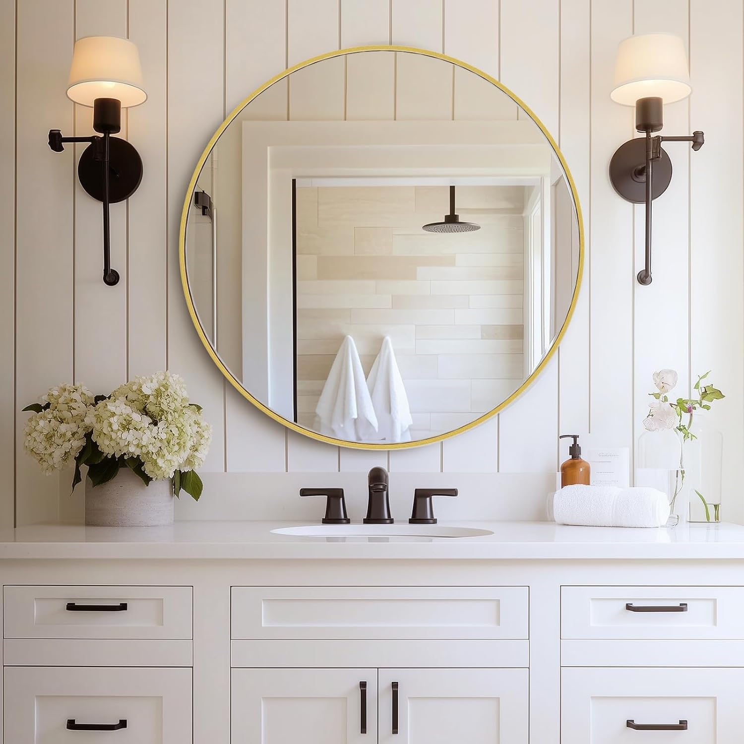 DUMOS Gold Circle Mirror 30.02 inch for Bathroom and Entryway
