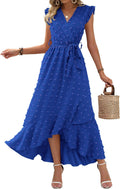 Boho Dresses for Women Swiss Dot Maxi Dress - Flowy Ruffle Style