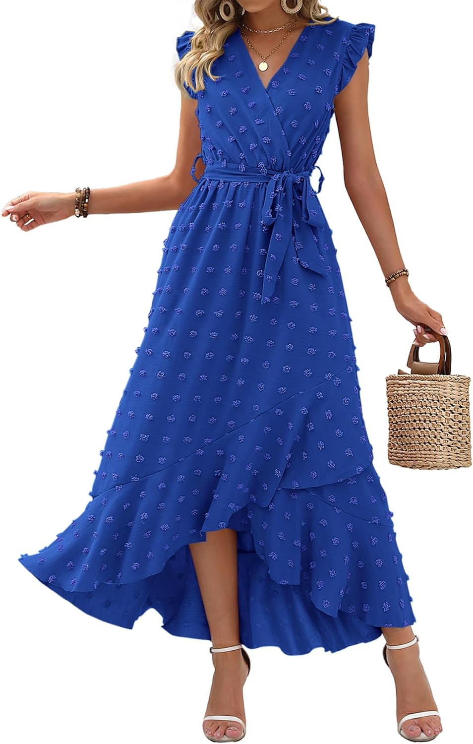 BTFBM Boho Dresses for Women - Flowy Ruffle Maxi Dress