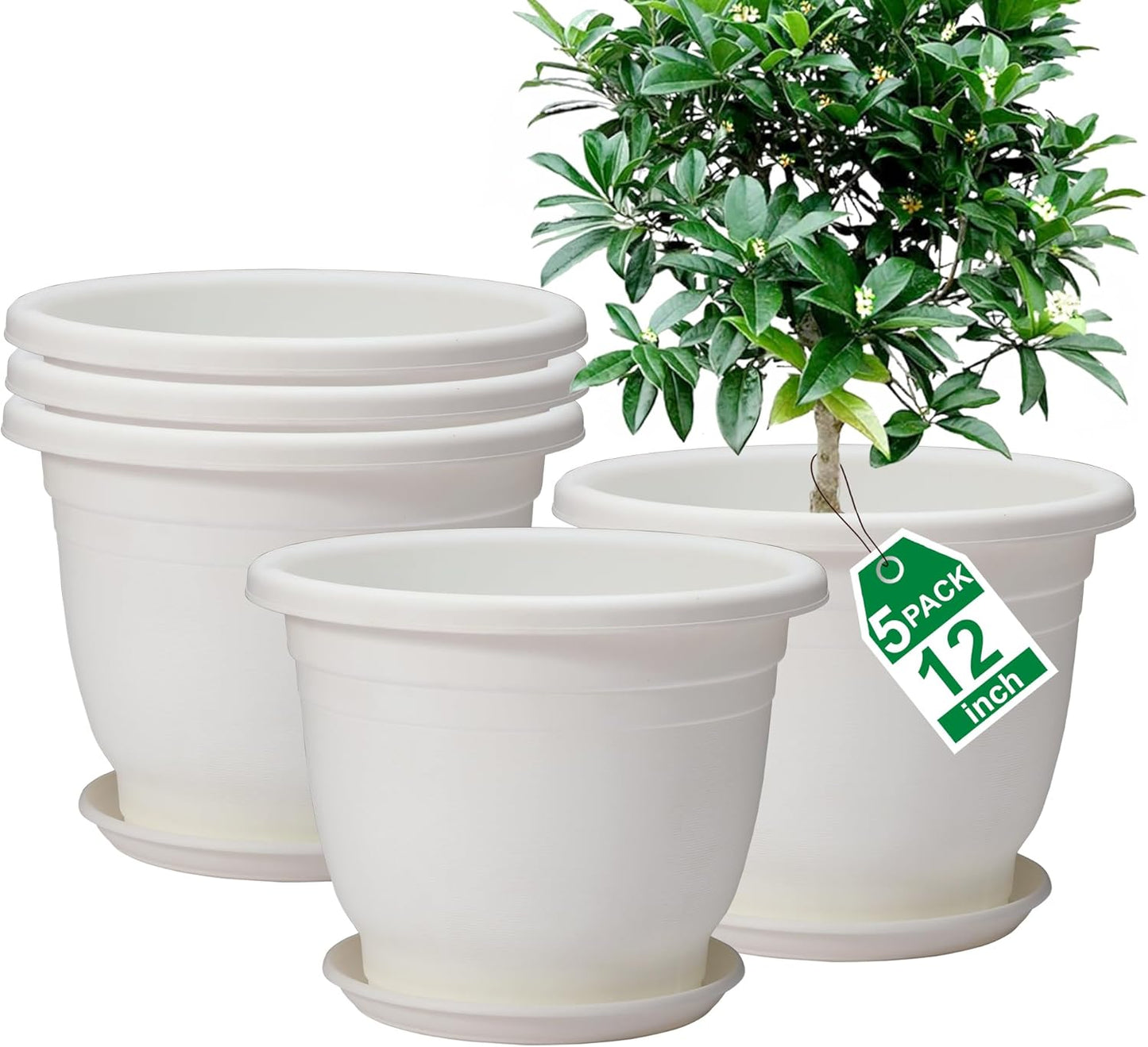 Shineloha 12 inch Flower Pots with Saucer for Plants