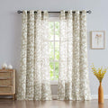 Print Semi Sheer Leaf Curtains 95in Long Taupe Panels - Light