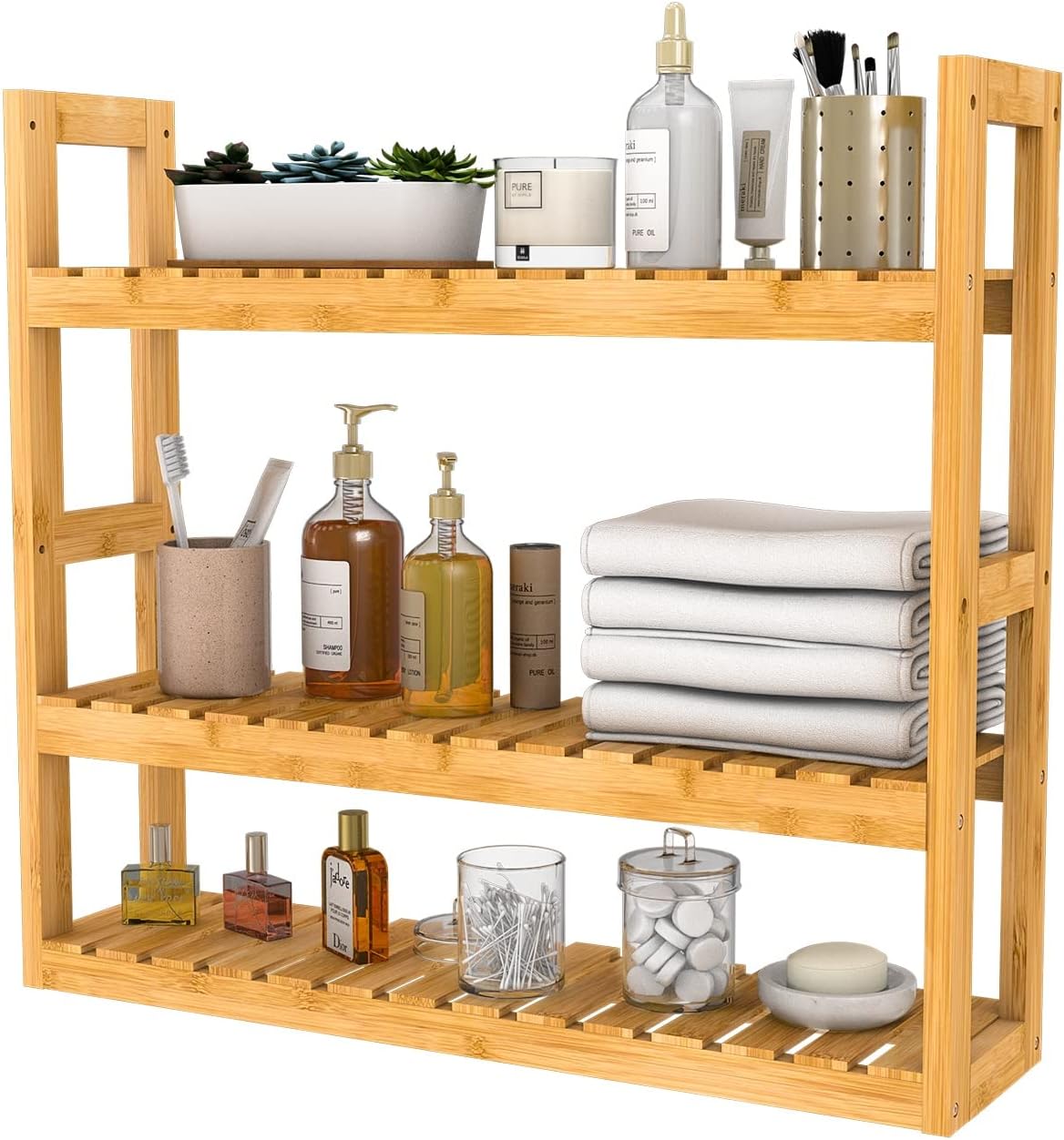 Domax Bamboo Bathroom Shelf 3-Tier Wall Mount Storage Rack