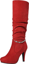 Women's Knee High Platform Heel Boots - Classic Slouchy 4in Heel