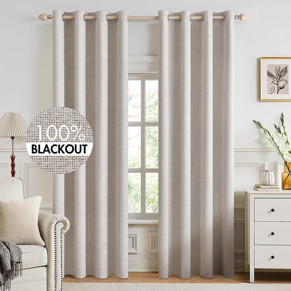 MIULEE Blackout Linen Textured Curtains for Bedroom & Living Room