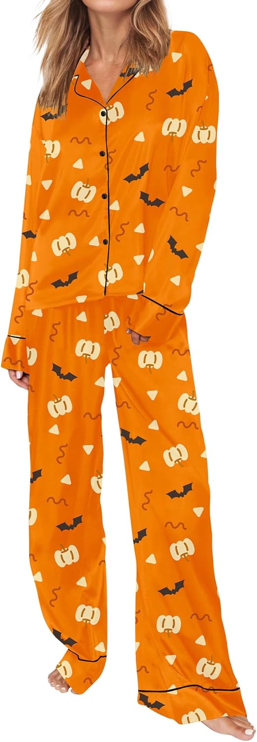 Satin Pajamas for Women Set Long Sleeve Button Down Sleepwear