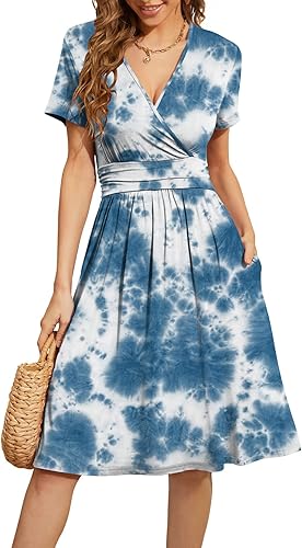 WEACZZY Women's Summer Short Sleeve Casual Floral Dress with Pockets