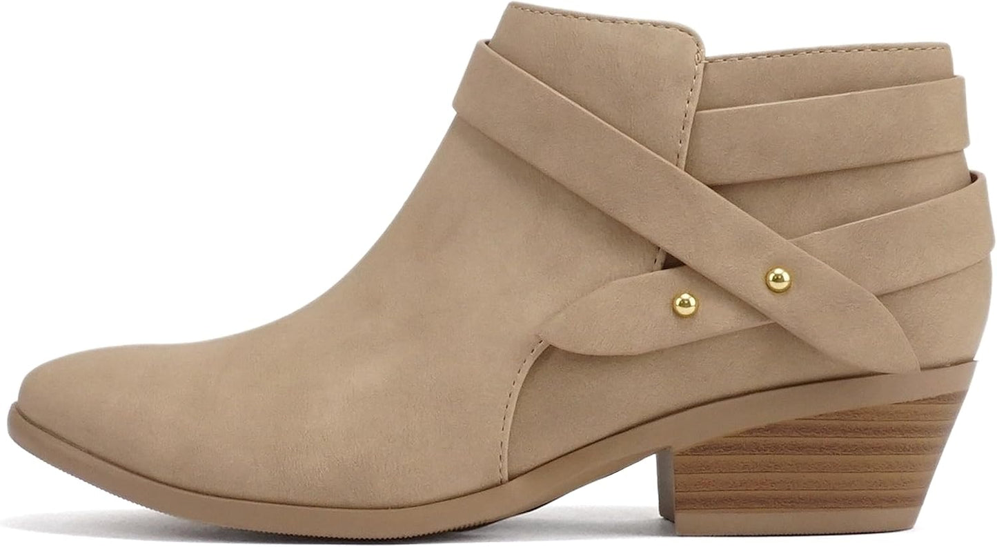 Soda SWEETEN Women's Fashion Closed Toe Ankle Bootie Block Heel