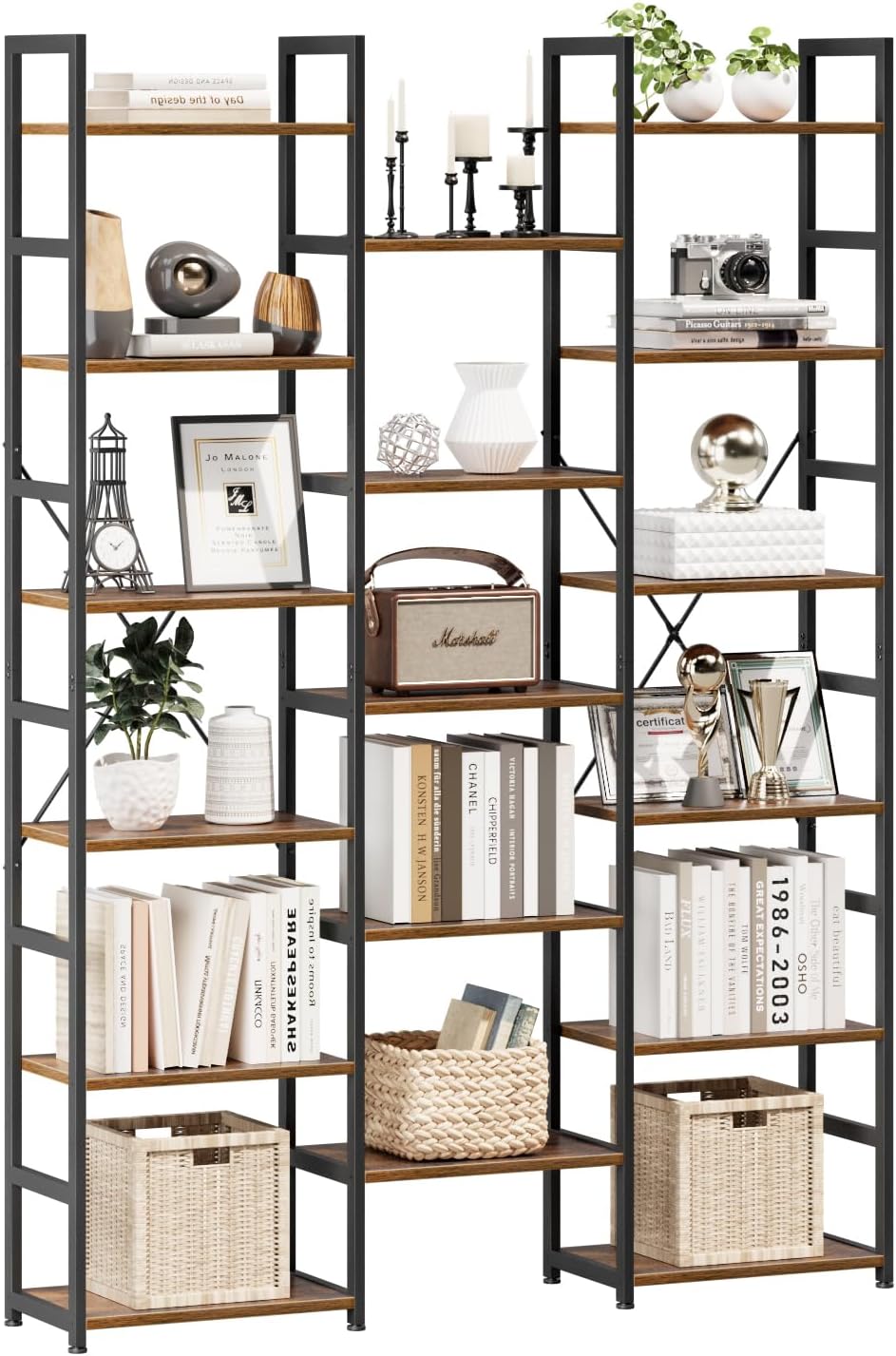 NUMENN Triple Column 6 Tier Bookshelf with 17 Open Shelves