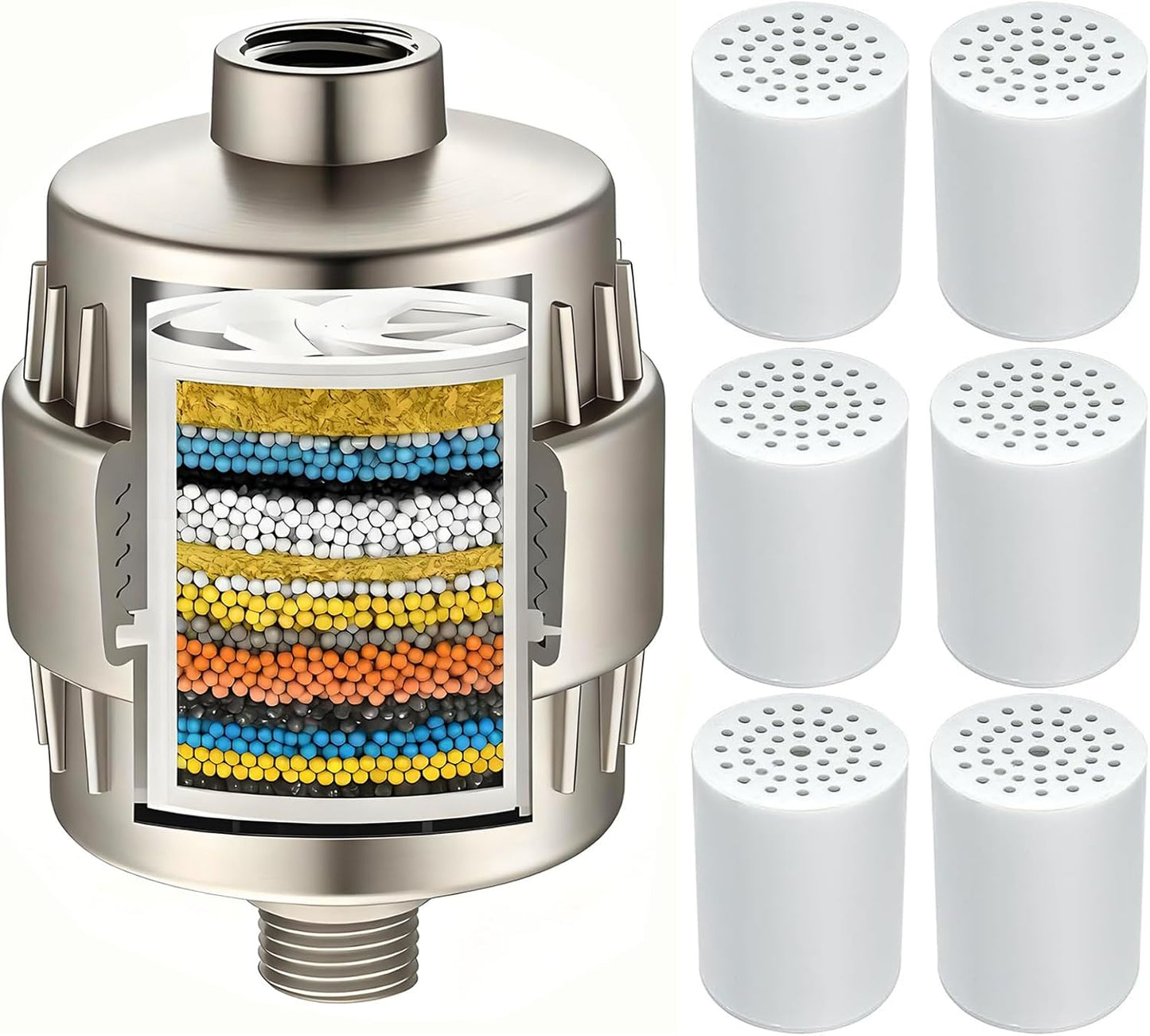 Yodel Shower Filter with 6 Cartridges for Hard Water Softening