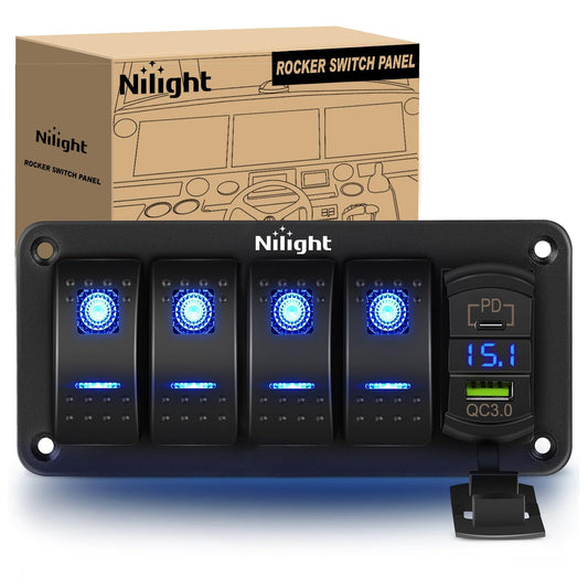 Nilight 4 Gang Rocker Switch Panel with USB Charger and Voltmeter