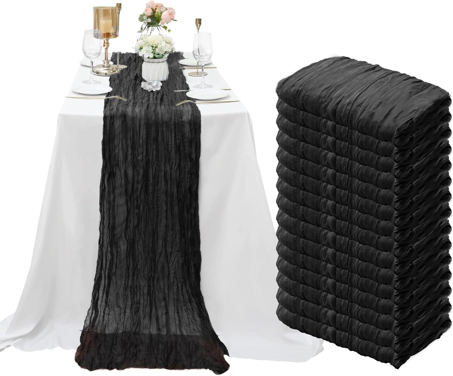 15 Pack Black Cheesecloth Table Runner for Elegant Events